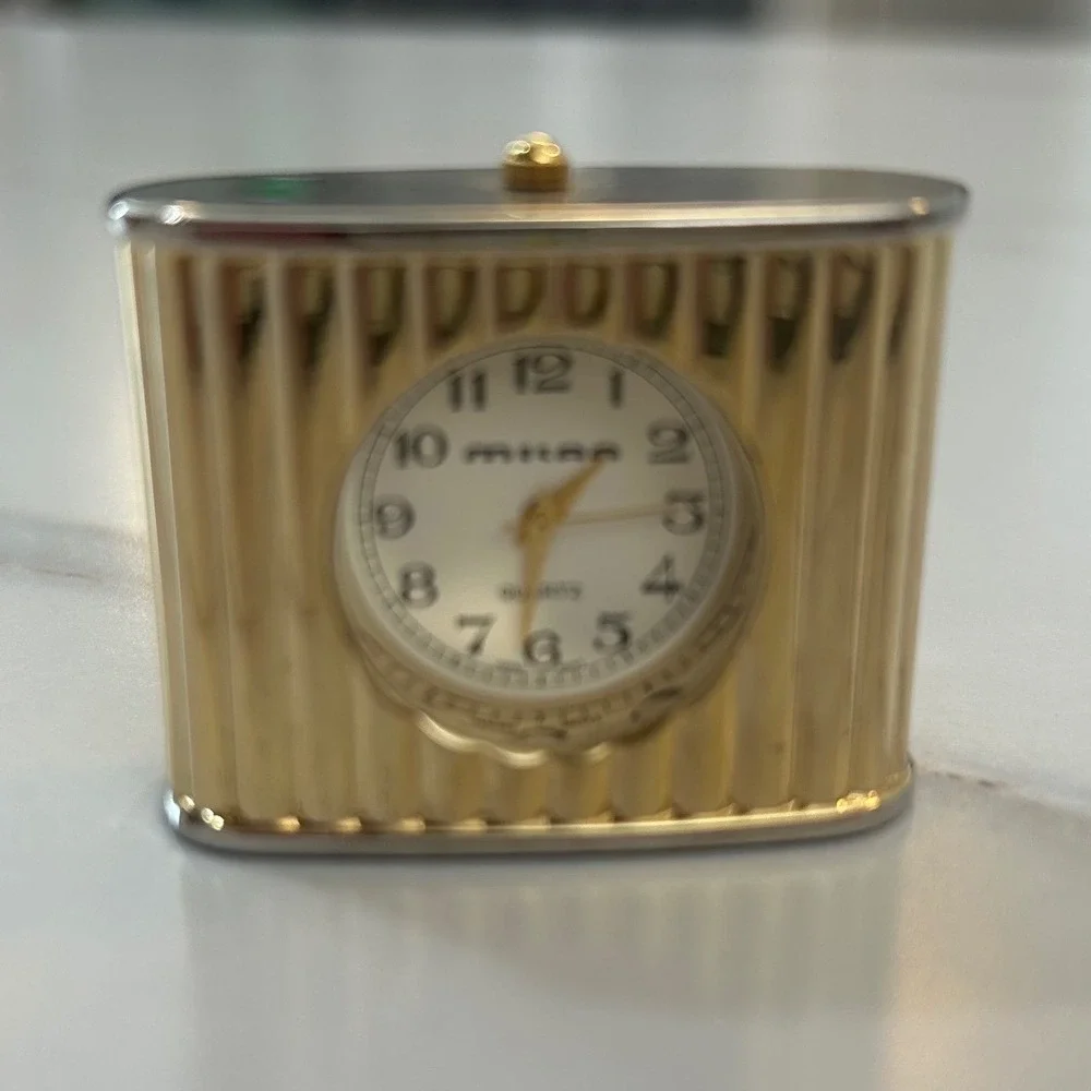 Milan Miniature Desk Clocks Set of 2 Quartz Gold Silver Tone Metal Vintage Style